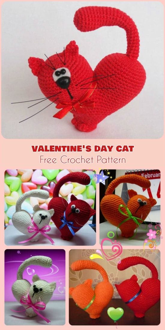 Valenines Day Cat crochet free pattern amigurumi
