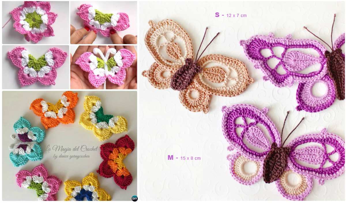 Explore our exquisite collection of crochet butterflies and flowers in various colors and sizes, all set against a light background. For those inspired to craft their own, watch our video tutorial on creating the perfect crochet butterfly masterpiece.