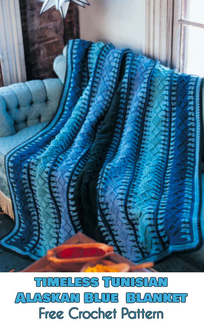 Alaskian Blue Timeless Tunisian Blanket Free Crochet Pattern