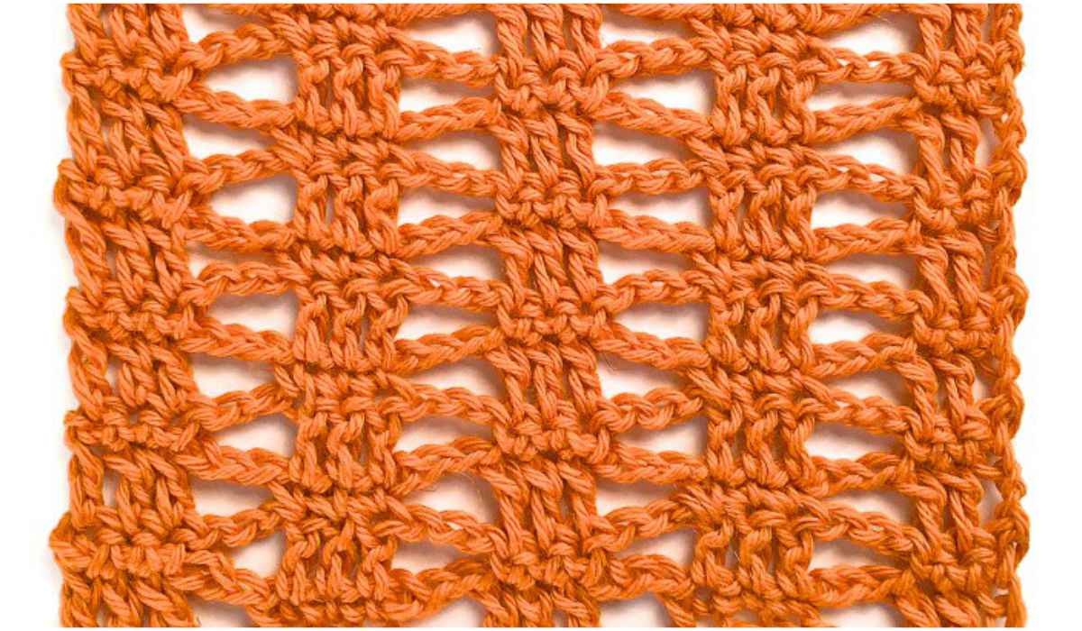 Close-up of a gentle waves crochet pattern with an open, lattice design.