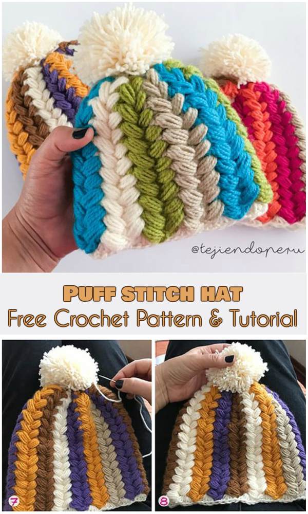 Puff stitch hat free crochet pattern and video tutorial