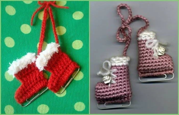 crocheted skates made from yarn
