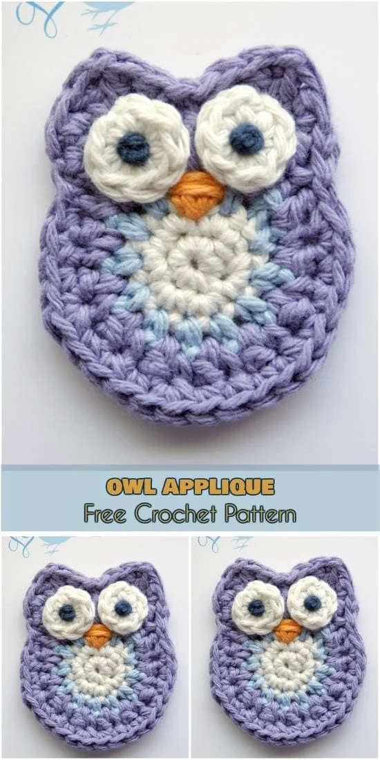 Owl applique free crochet pattern