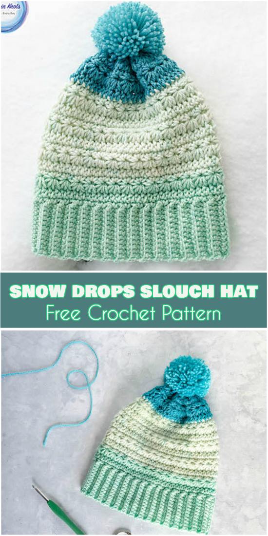 Snow drops Slouch Hat Free Crochet Pattern