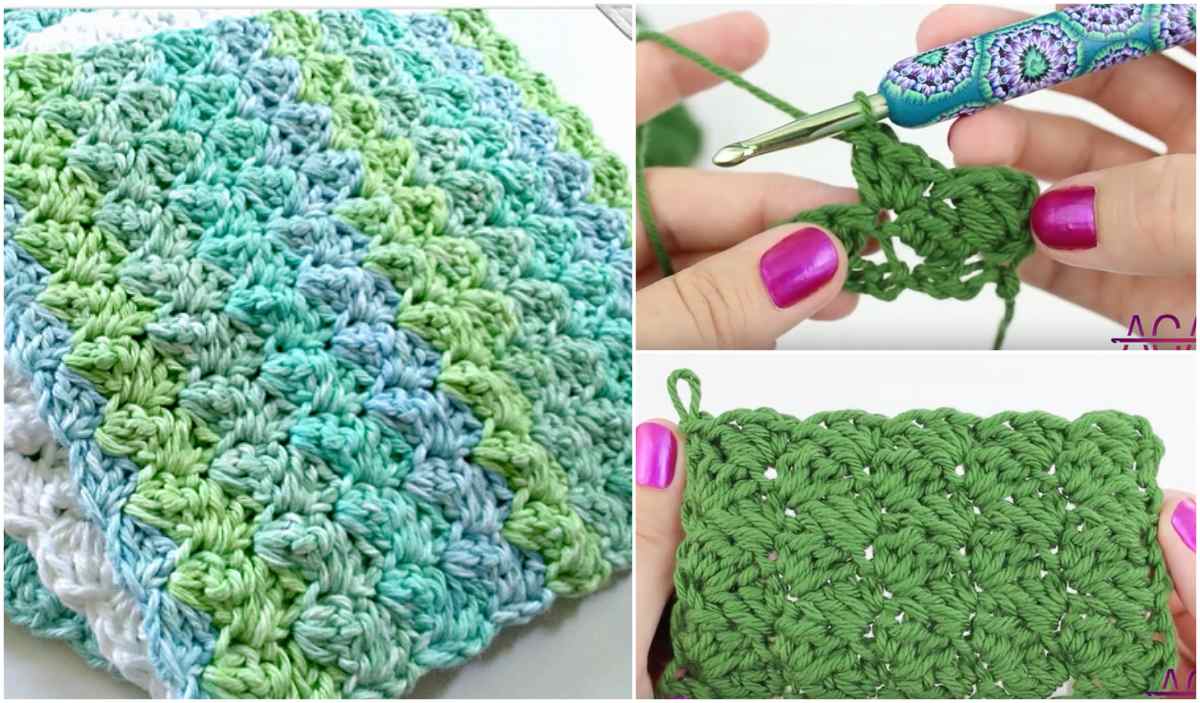 Discover the art of crochet with our video tutorial featuring crocheted green and blue square patterns. Watch as hands skillfully demonstrate the sedge stitch using a colorful hook, perfect for beginners and seasoned crafters alike.