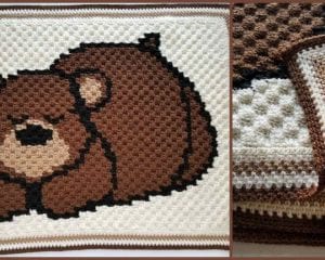 Sleepy Bear Reversible Baby Blanket Free Crochet Pattern