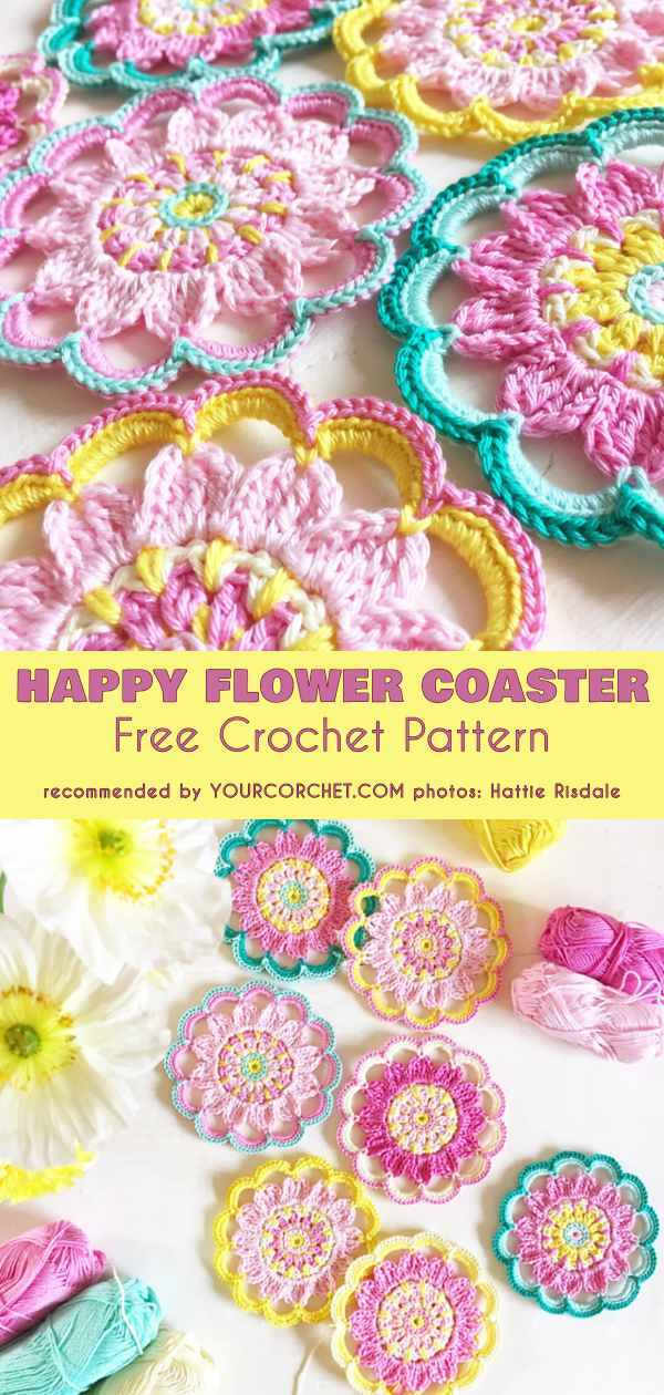 Happy Flower Coasters Free Crochet Pattern