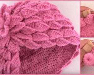 Crochet Beanie with 3D Flower Free Tutorial Tunisian Stitch