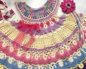 Fantail Summer Baby Dress, Headband and Sandals Free Crochet Diagrams