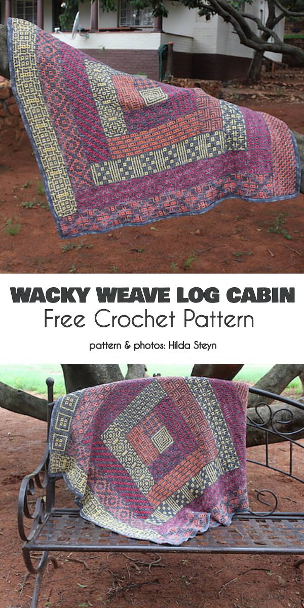 Wacky Weave Log Cabin Blanket Free Crochet Pattern