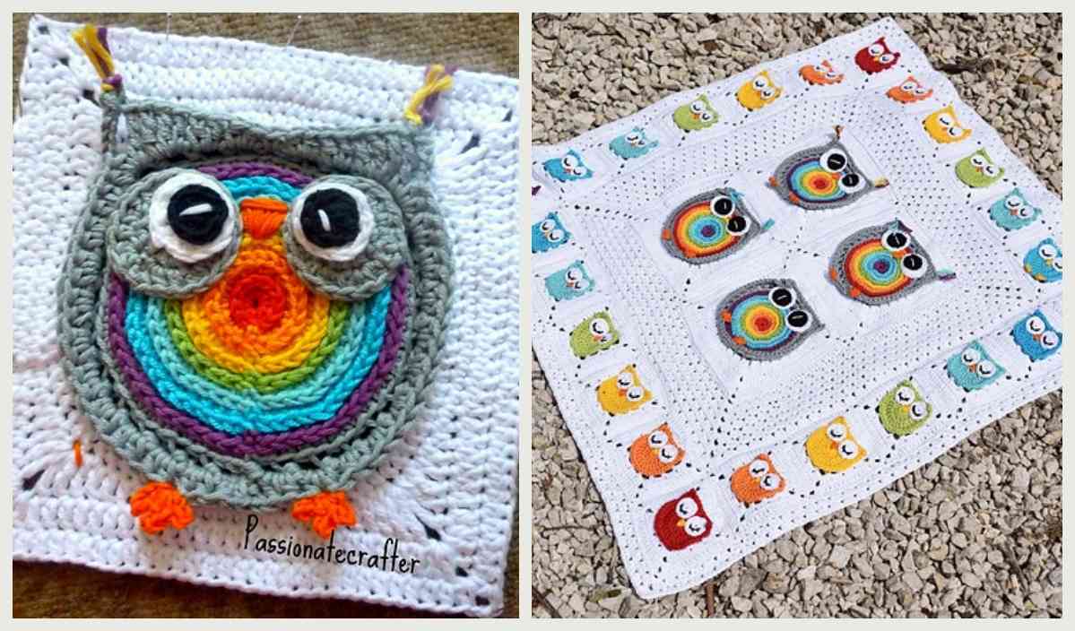 Discover two delightful crochet projects: a colorful owl with large eyes, perfect for creating a whimsical wall hanging, and a vibrant blanket featuring an array of owls against a crisp white backdrop. Get inspired with Connie's Ray of Hope and enjoy this free crochet pattern today!