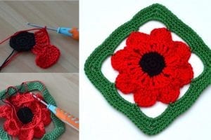 3D Poppy Granny Square Free Crochet Pattern