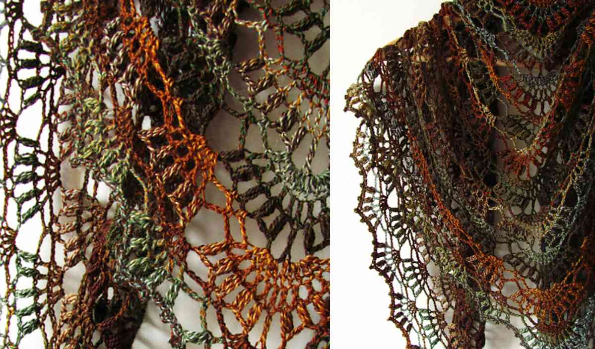 Discover the beauty of this hand-crocheted shawl, featuring an intricate leaf pattern in shades of brown and green. Perfect for those seeking a crochet pattern that inspires, this piece offers warmth and style.