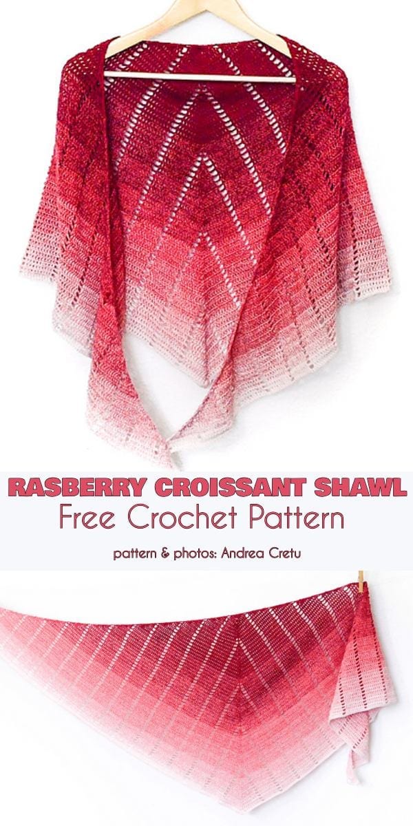 Raspberry Croissant Shawl Free Crochet Pattern