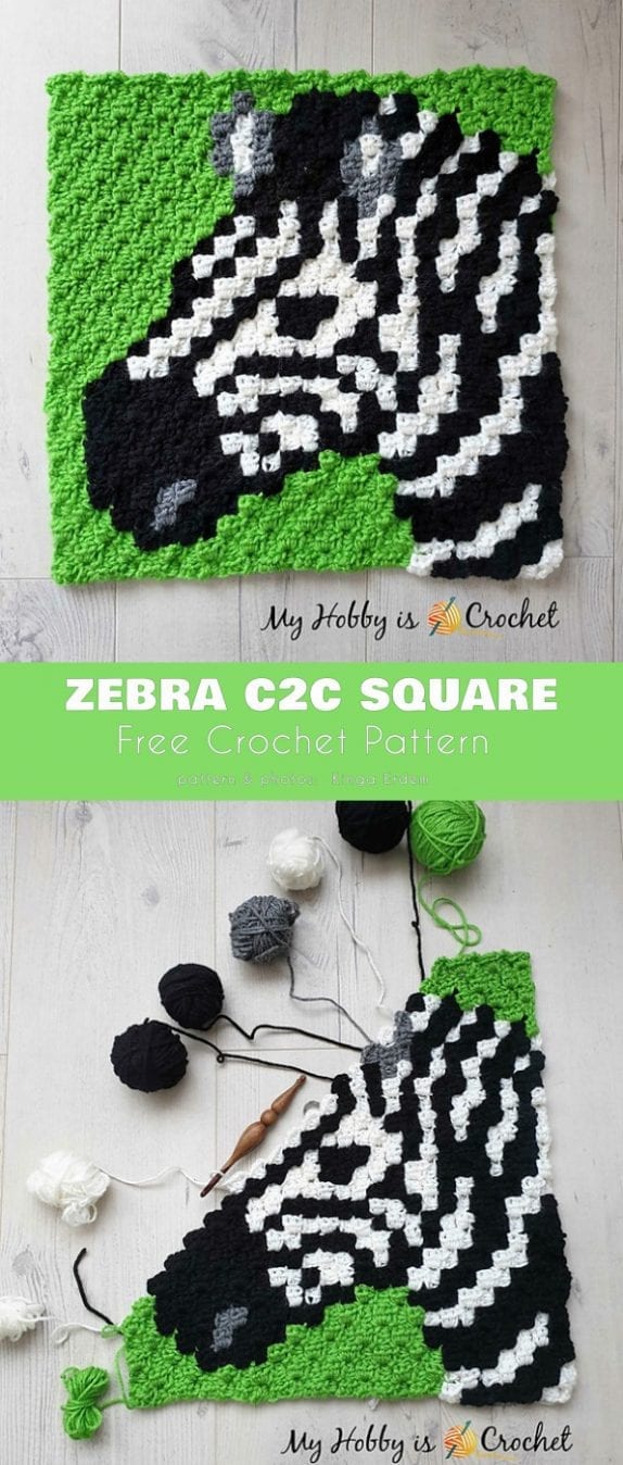 Zebra C2C Square Free Crochet Pattern