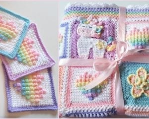 Rainbow Bobble Heart Square Free Crochet Pattern