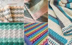 A collage of vibrant crocheted baby blankets showcases an array of colors and patterns, including stripes and textured designs, perfect for little ones. Discover these treasures alongside free patterns to inspire your next crochet project.