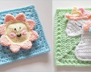 Happy Sun Square and Sleeping Unicorn Squares Free Patterns