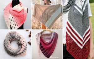 A collage of six crochet shawls in various patterns and colors, including pink, beige, and gray tones. Each wrap is a testament to artistry and makes perfect gift ideas for those who appreciate handcrafted beauty.