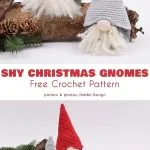 Explore delightful gnome free crochet patterns with this charming set of shy Christmas gnomes. Featuring two whimsical figures adorned in red and gray hats, each pattern showcases yarn and essential crochet tools for a festive craft experience.