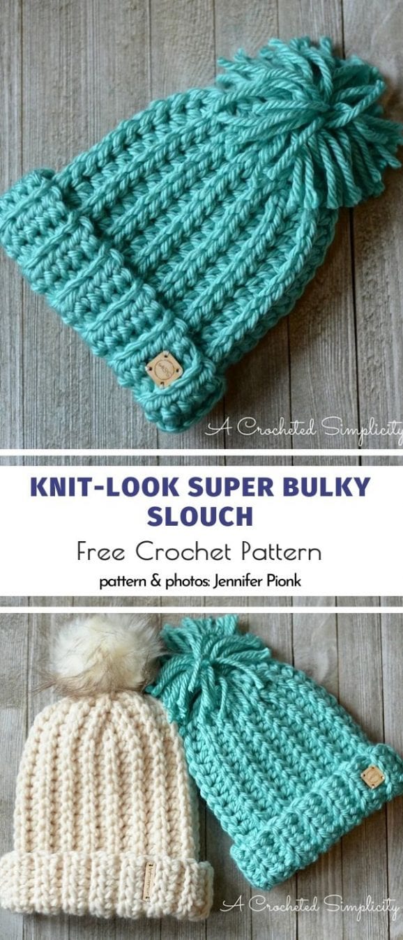 Knit-Look Super Bulky Slouch Free Crochet Pattern
