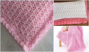 Three soft baby blankets in shades of pink and white, featuring intricate patterns and scalloped edges. Perfect for keeping little ones cozy, these charming creations are crafted with care. Discover a touch of artistry in each stitch, inspired by free crochet patterns.