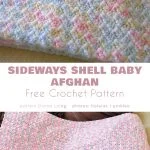 A colorful, crocheted baby afghan with a sideways shell pattern elegantly draped over a chair, perfect for those seeking free crochet baby blanket patterns.