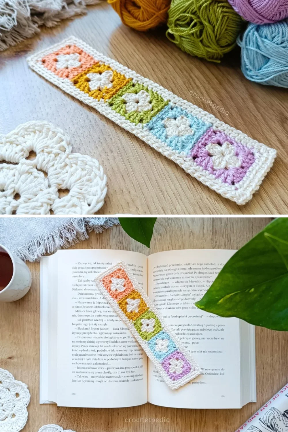 colorful little crochet granny square bookmark