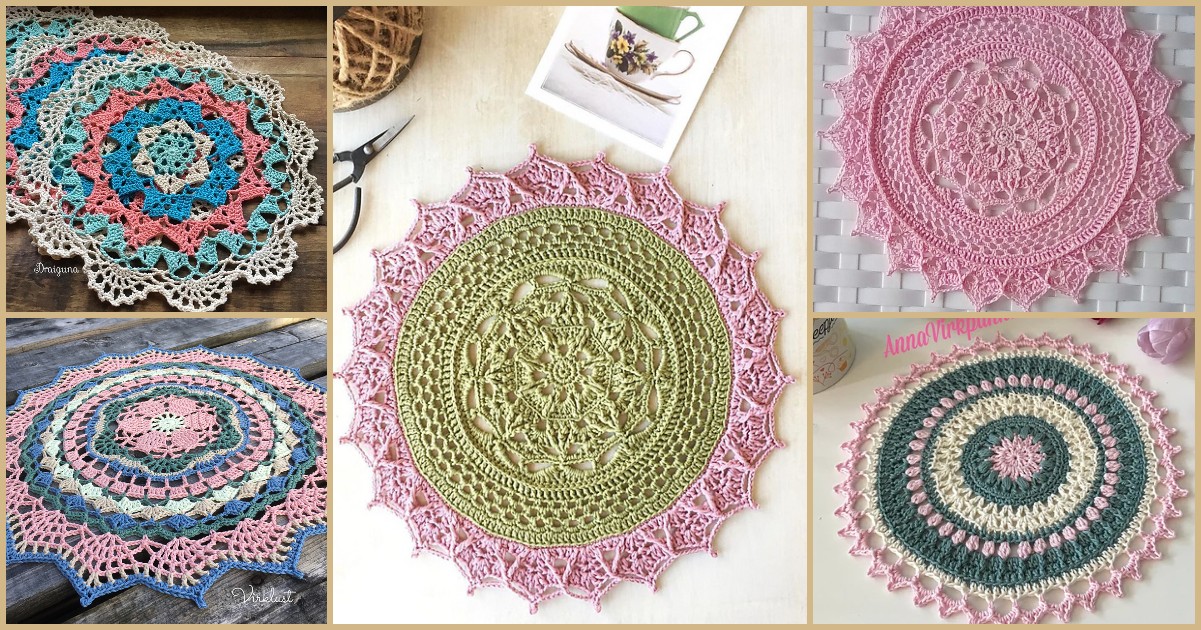 A stunning collage of colorful crochet doilies displays intricate, lacy patterns that captivate the eye.