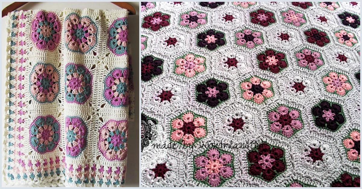 Crocheted blankets with floral and hexagonal patterns in pink, purple, and green hues offer a cozy touch, much like the warmth of an animal-themed bookmark tucked into your favorite book.