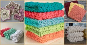 A collage of crocheted dishcloths and washcloths, featuring various patterns and colors like stars, squares, and textured rolls, reminiscent of a cozy sedge stitch blanket.