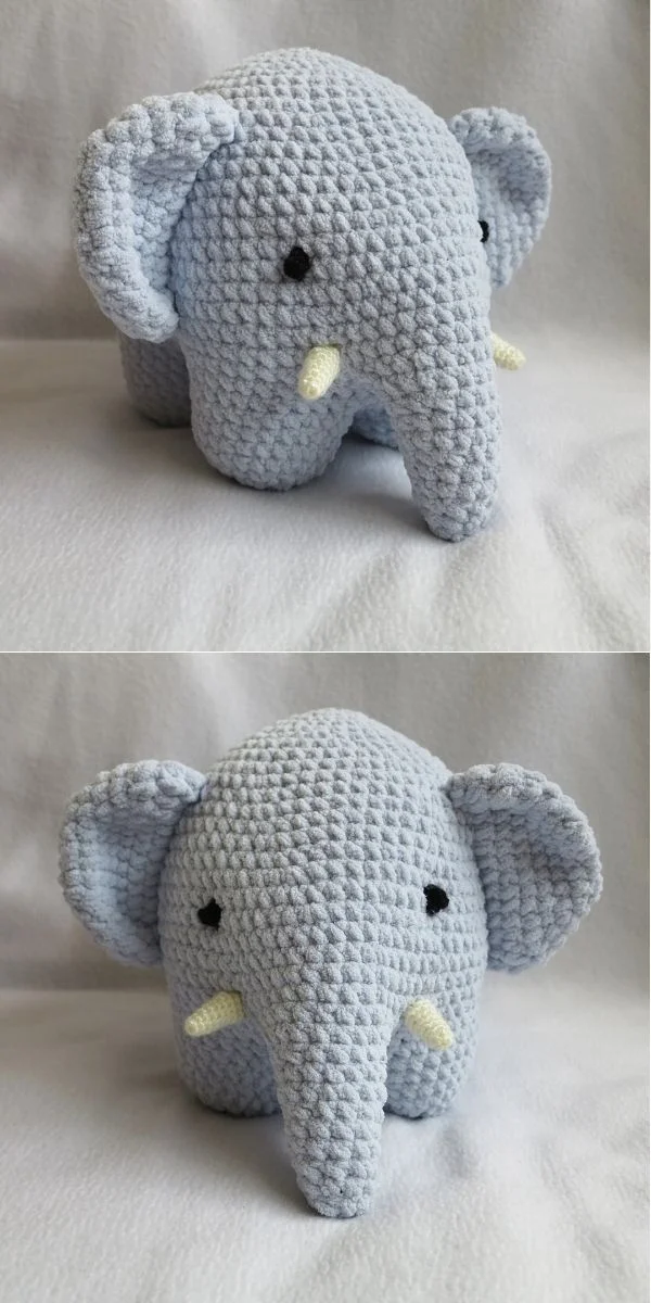 Elon Tusk - a small elephant made with bulky yarn