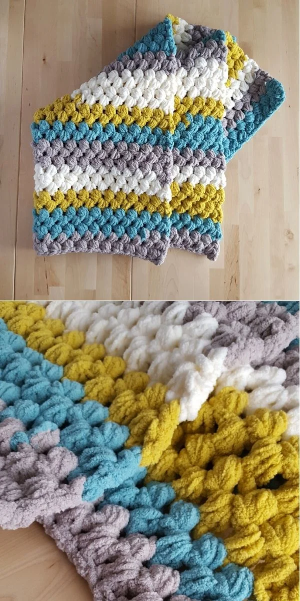 Cluster Stitch Crochet Baby Blanket; made with Bernat Blanket yarn - example of bernat blanket wool patterns 