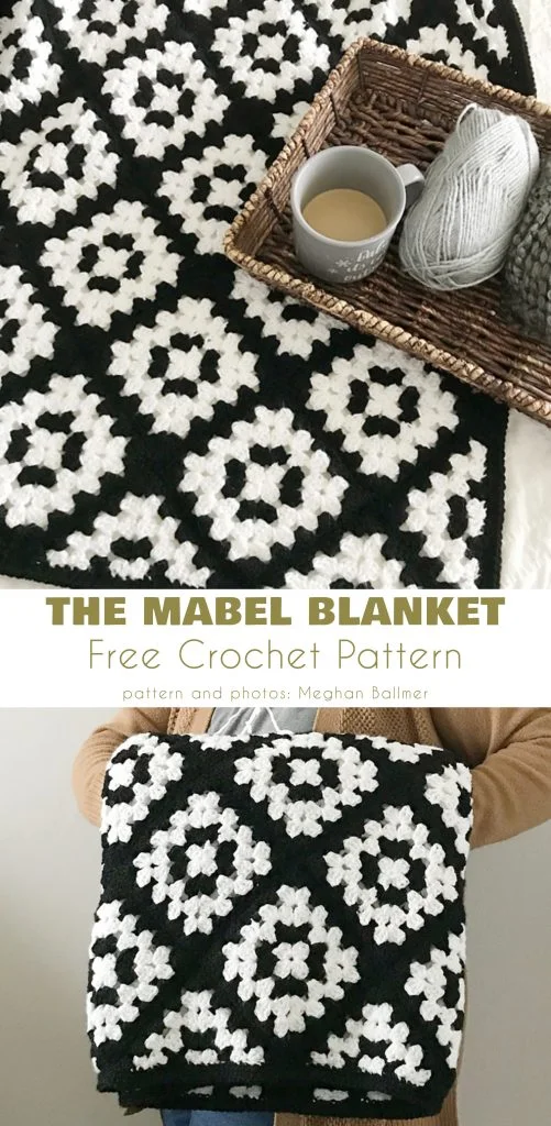 Mabel two-color geometric crochet blanket in black and white