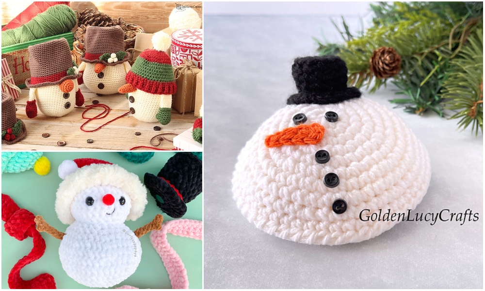 Explore charming snowman ideas with our collection of crocheted snowmen in various styles. Adorned with delightful decorations, these whimsical figures sport cozy hats and scarves.