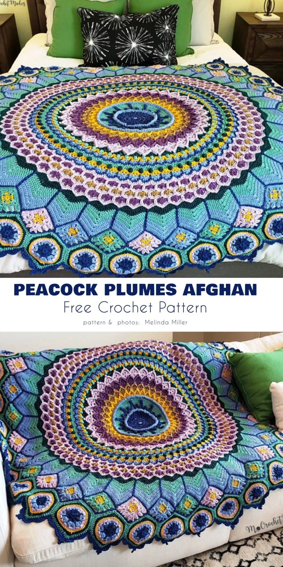 Peacock plumes afghan