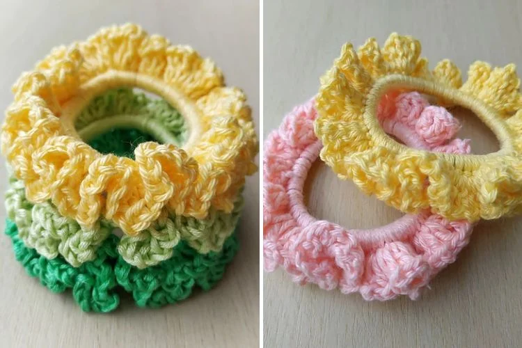 Crocheted ruffled hair ties.