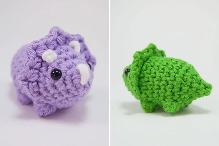 Two crocheted stuffed animals are shown side by side.