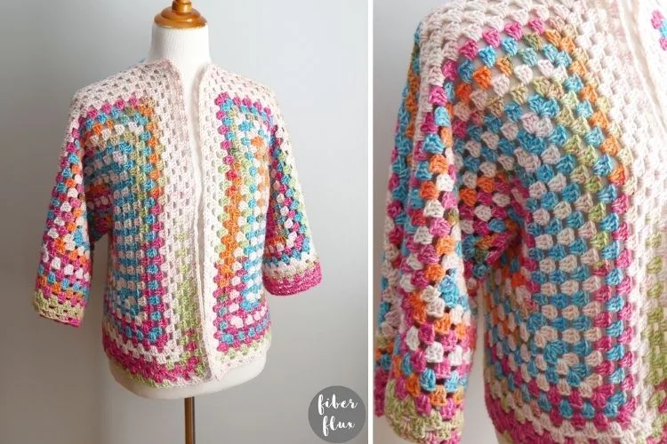 a crocheted cardigan on a mannequin