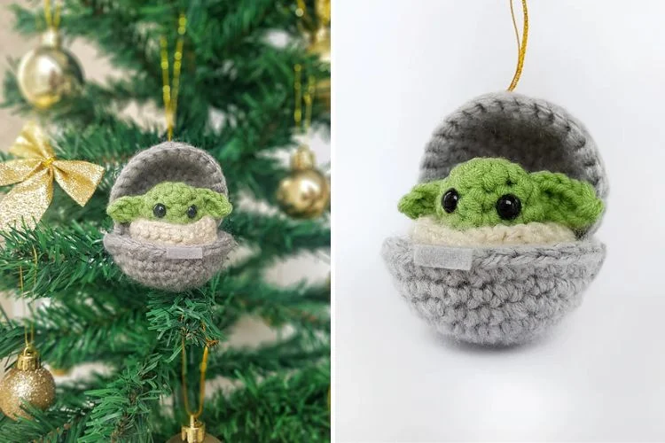 Star wars yoda in a crocheted nest.