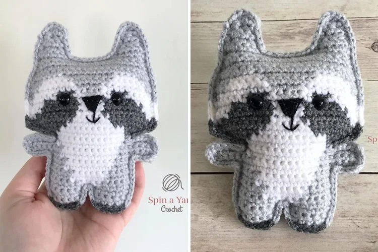 Crochet raccoon amigurumi pattern.