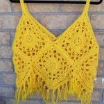 yellow granny square crochet top with fringe