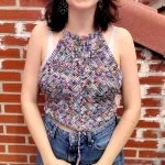 woman wearing multicolor crochet halter top