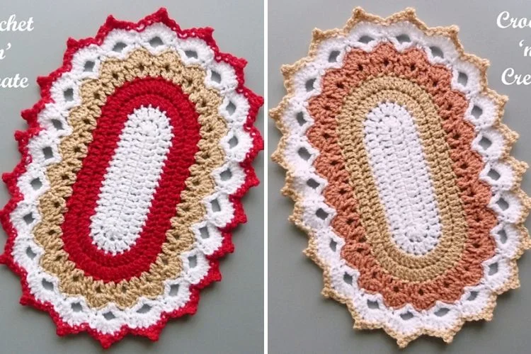 A crocheted dishcloth and a crocheted doily.