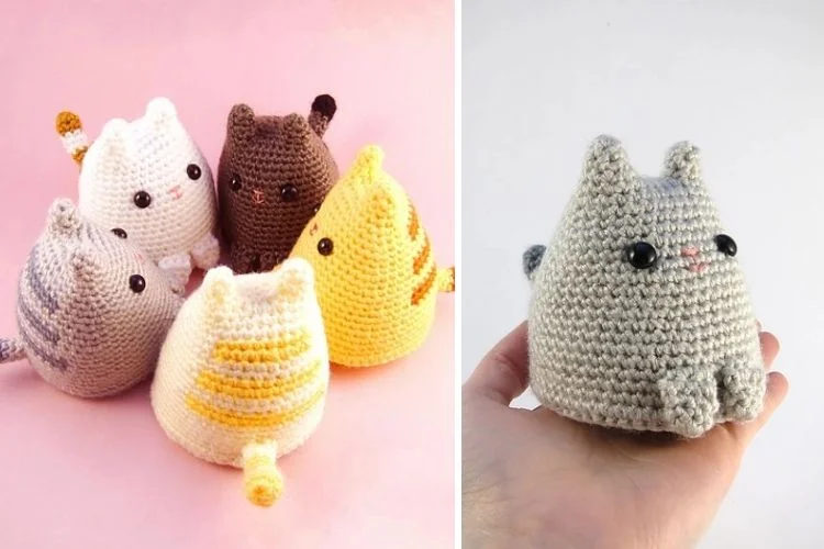 Two pictures of crocheted amigurumi cats.