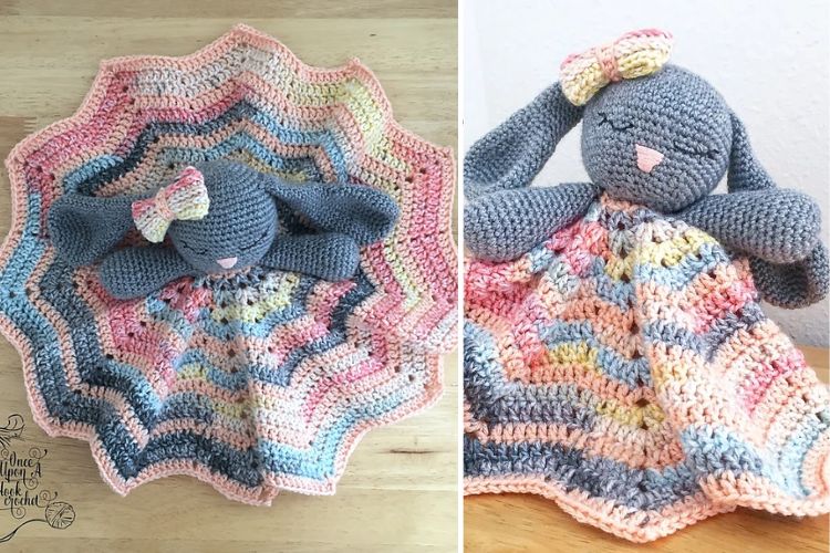 A crocheted bunny afghan and a crocheted bunny afghan.