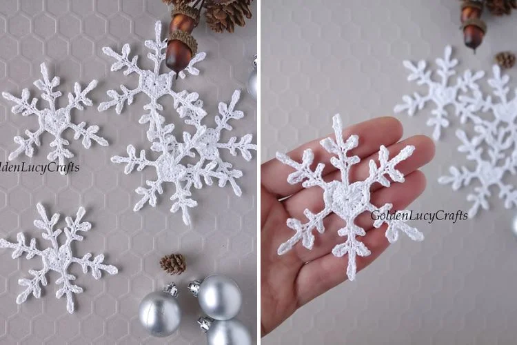 A person is holding a white snowflake.