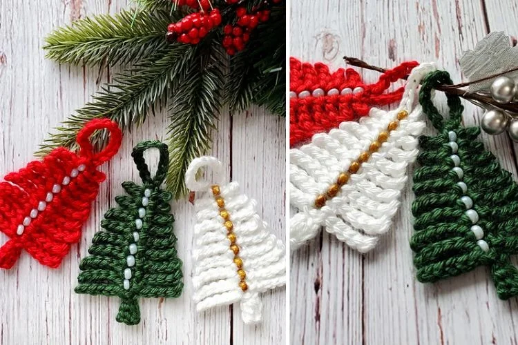 Crochet christmas tree ornaments.