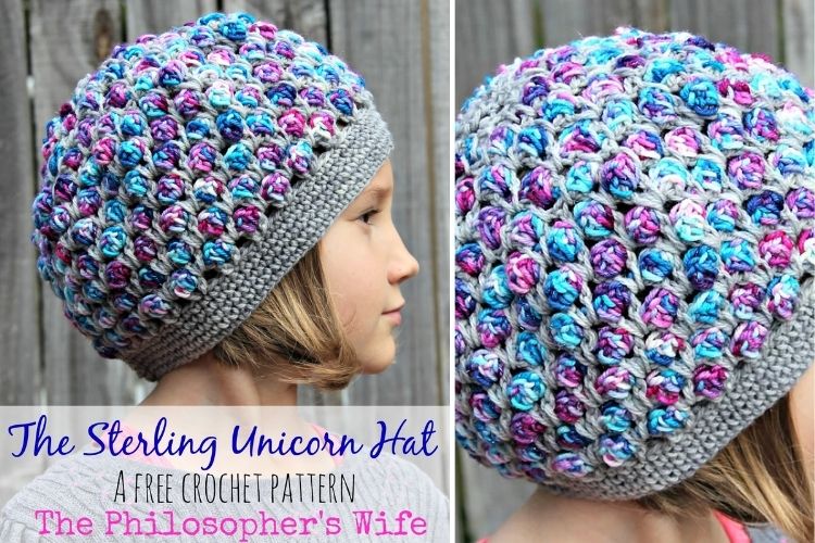 The stocking unicorn hat is a free crochet pattern from the philosopher's wife.