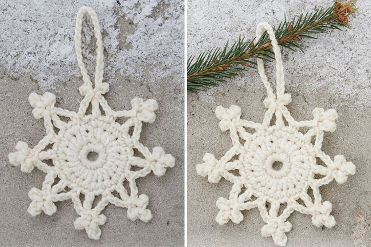 Crochet snowflake ornament.